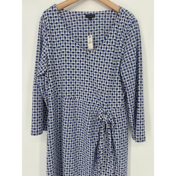 Talbots Womens Dress Large Jersey Side Tie Stretch Blue Knee Length Nylon Classy - Picture 3 of 9